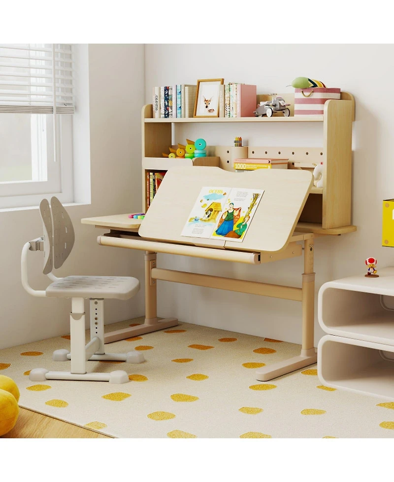 Gouun Height Adjustable Kids Writing Desk with Tilt Desktop and Book Stand