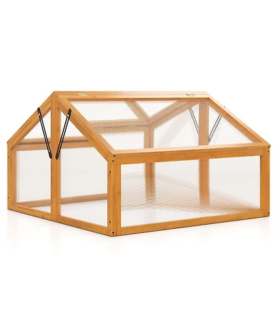 Sugift Wood Cold Frame Greenhouse with Openable Transparent Roof