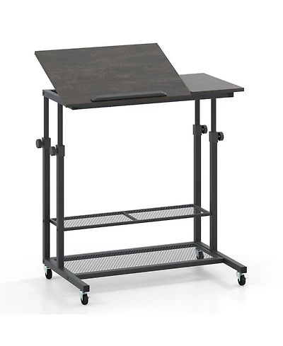 Gouun Mobile Height Adjustable Standing Table with Tilting Tabletop and Shelves