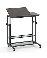 Gouun Mobile Height Adjustable Standing Table with Tilting Tabletop and Shelves