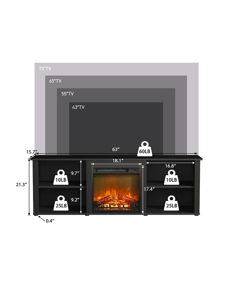 Homlux Modern Fireplace Tv Stand for TVs up to 65" with Storage Media Console, Americano