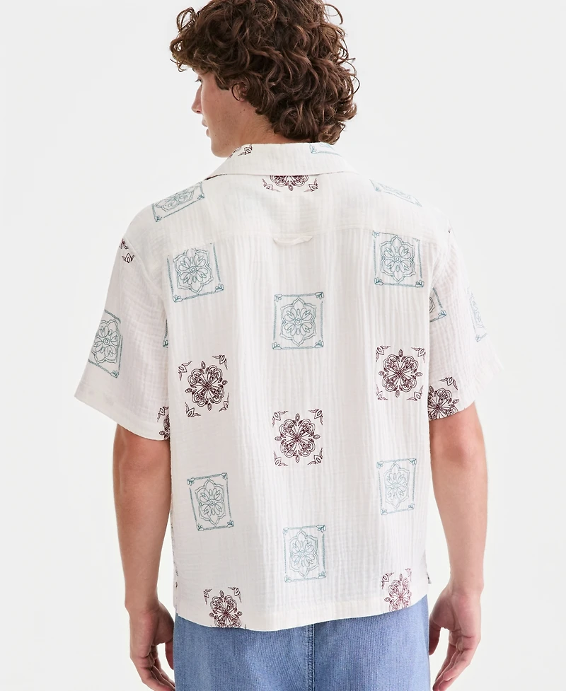 Sun + Stone Men's Cotton Embroidered Relaxed Camp Shirt, Macy's Exclusive