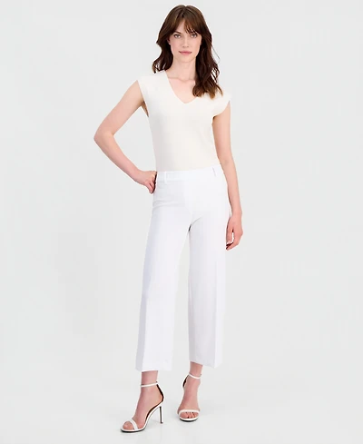 Anne Klein Women's Stretch Crepe Wide-Leg Cropped Pull-On Pants