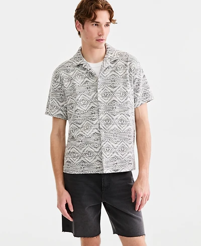 Sun + Stone Men's Knit Medallion-Print Camp Shirt, Macy's Exclusive