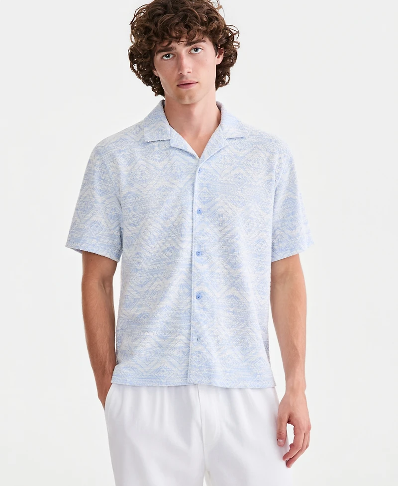 Sun + Stone Men's Knit Medallion-Print Camp Shirt, Macy's Exclusive