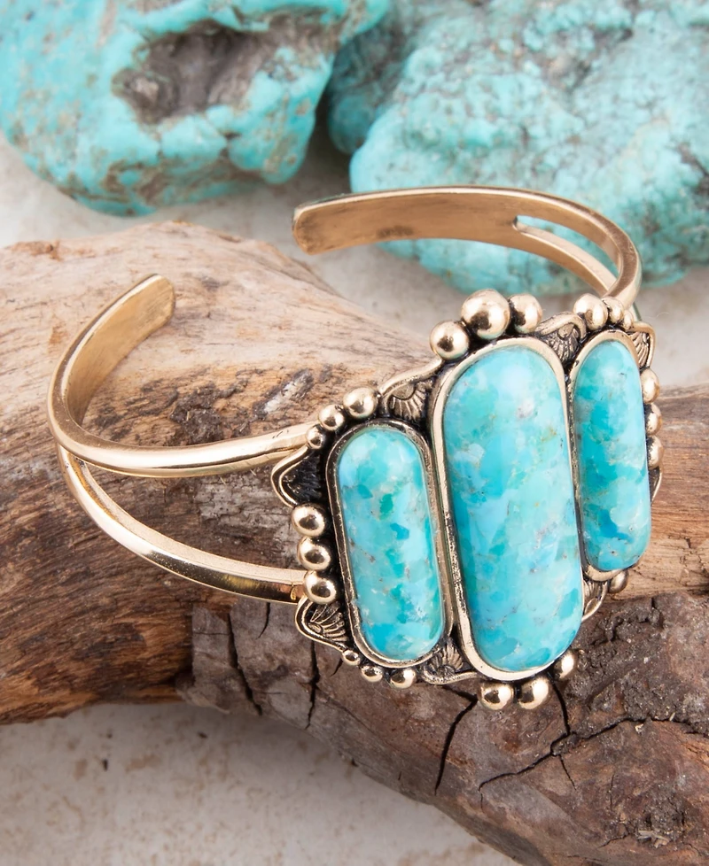Barse Plateau Blue Turquoise Golden Cuff Bracelet