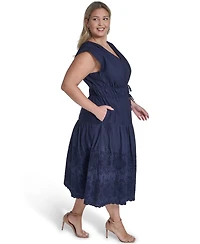 Eliza J Plus Embroidered V-Neck Midi Dress