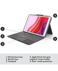 Logitech Combo Touch Case for iPad (7th, 8th, 9th Gen) with Precision Trackpad, Backlit Keyboard, Smart Connector Technology, Graphite