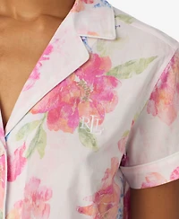 Lauren Ralph Women's Short-Sleeve Notch Collar Cropped Pant Pajama Set