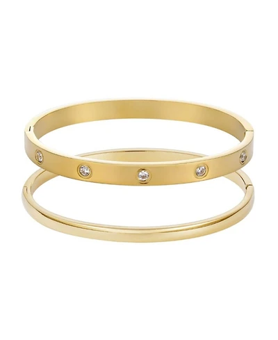 Adornia Tarnish Resistant Gold Eternity and Plain Cuff Bracelet Set