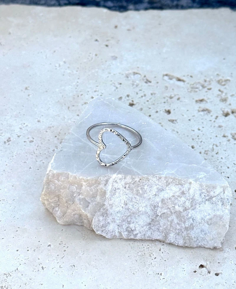 Adornia Silver Hammered Open Heart Ring