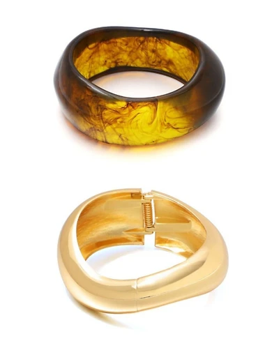 Adornia Gold Chunky Brown and Gold Bangle Bracelet Set