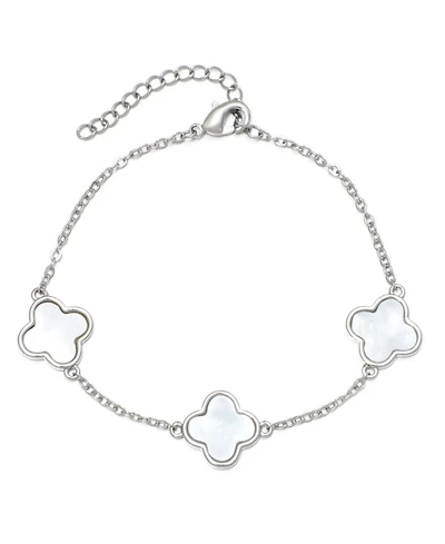 Adornia Silver Plated White Mother of Pearl Clover Station Bracelet