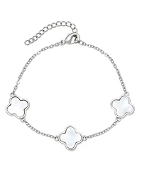 Adornia Silver Plated White Mother of Pearl Clover Station Bracelet