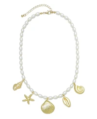 Adornia Gold Chunky Pearl and Sea Charms Necklace