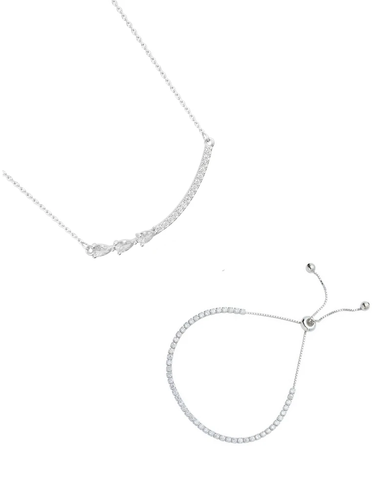 Adornia Silver 2-Piece Curved Bar and Tennis Set