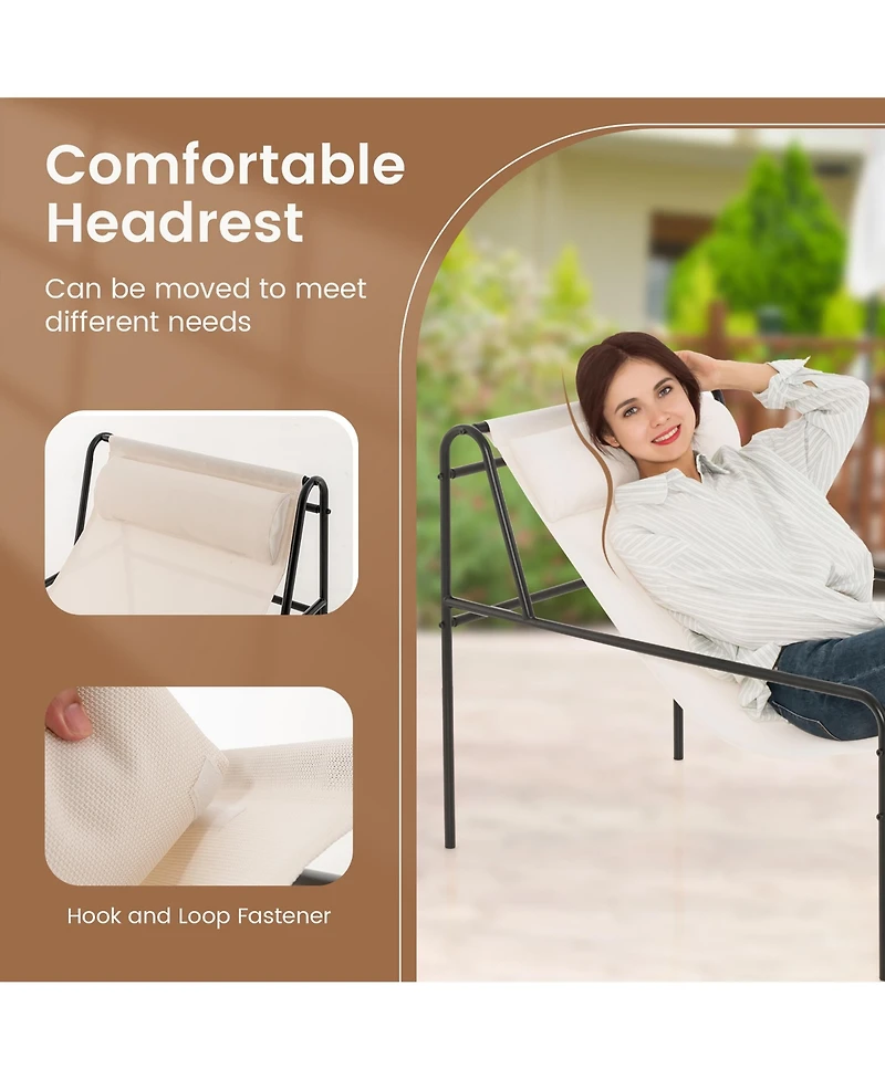 Gymax Patio Sling Chair Modern Accent Chair w/ Removable Headrest and Sturdy Metal Frame