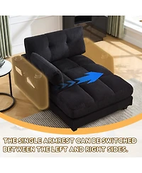 Rainsken Deep Seat Corduroy Sleeper Chaise Lounge, Sofa Bed with Usb Charging, Cup Holders, Side Storage Pockets and Pillow for Living Room