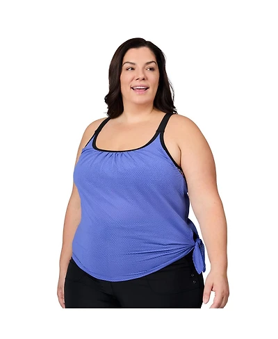 Free Country Plus Textured Mesh Side Tie Blouson Tankini Top