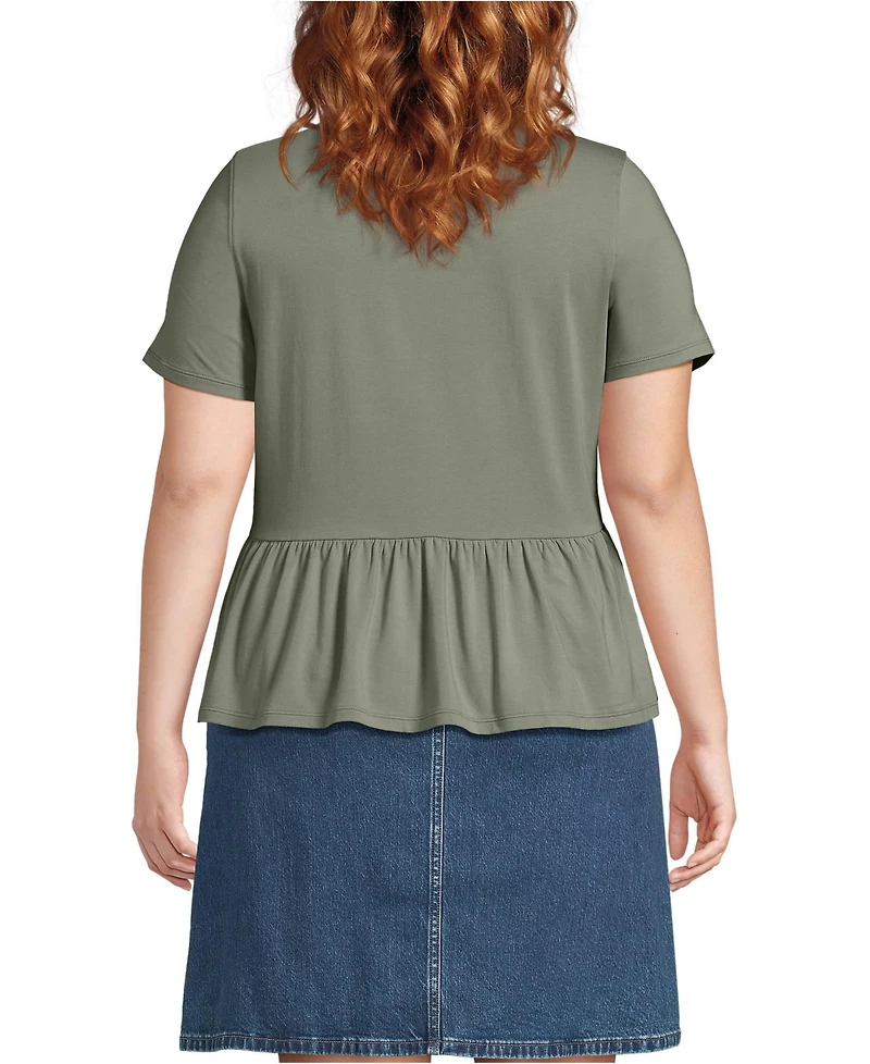 Lands' End Plus Short Sleeve Lightweight Jersey Crew Neck Peplum Tee