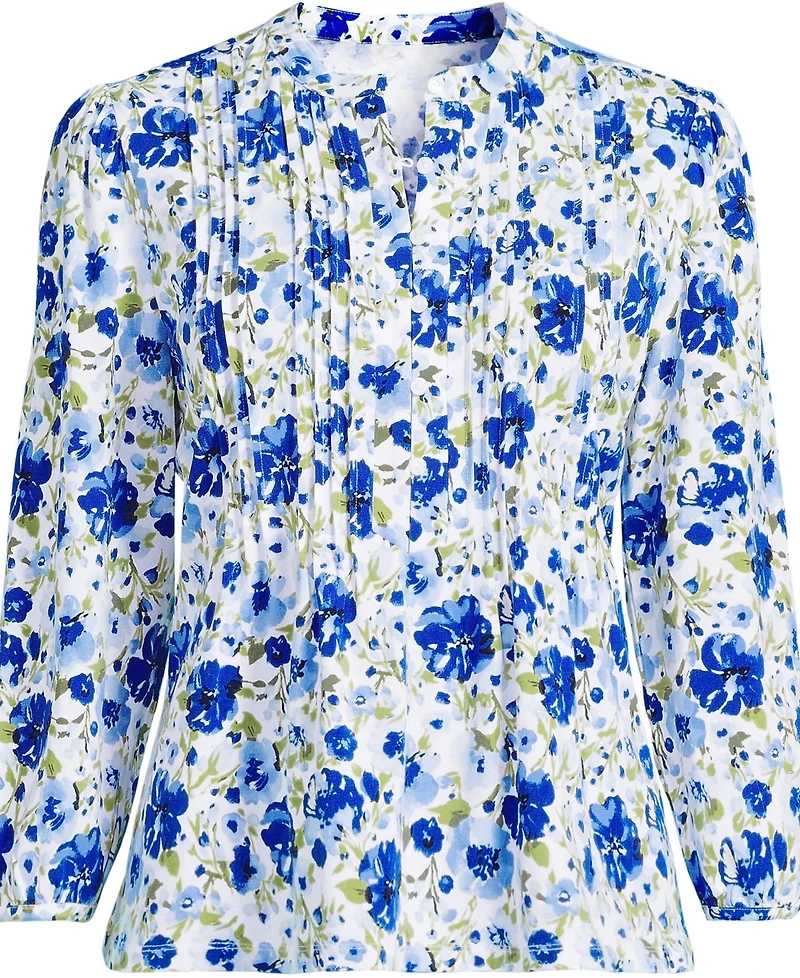 Lands' End Plus Lightweight Jersey Button Pintuck Top