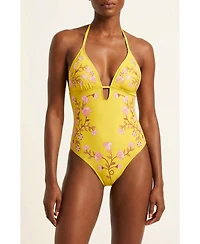 Jessie Zhao New York Women's Yellow Bloom Reversible One Piece Swimsuit