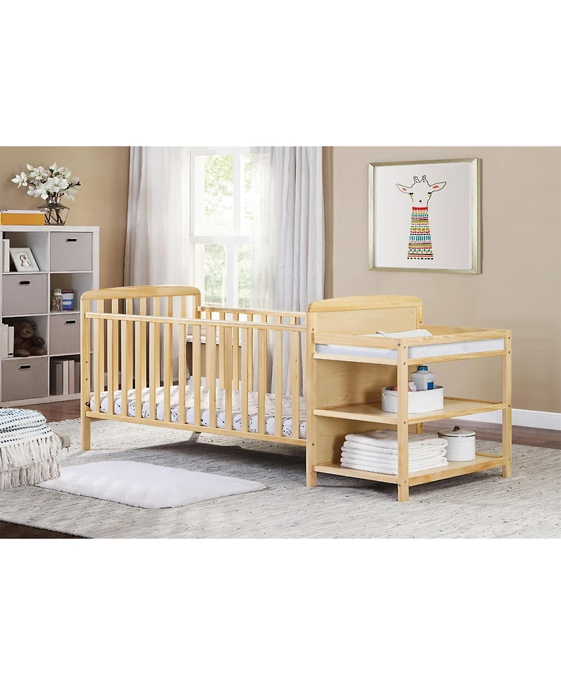 Jujabu 2 in 1 Crib and Changing Table Combo Natural Solid Wood Converts to Toddler Bed
