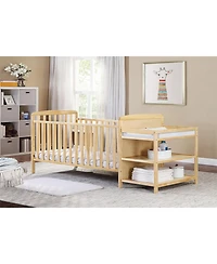 Jujabu 2 in 1 Crib and Changing Table Combo Natural Solid Wood Converts to Toddler Bed