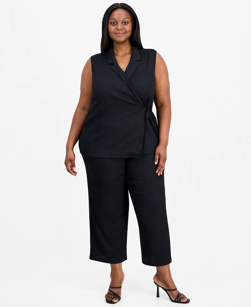 Anne Klein Plus Notch-Collar Sleeveless Wrap Top