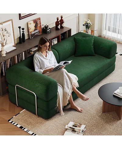 Rainsken Modular Convertible Sleeper Loveseat, 78.8 Inch Soft Corduroy 2 Seater Sofa Bed with Pillow Back Support for Home and Living Room