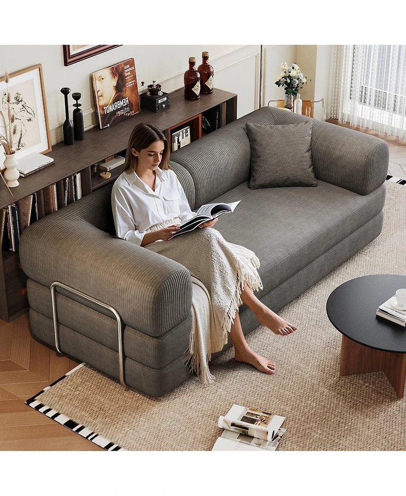 Rainsken Stylish Corduroy Sleeper Sofa Bed, 78.8" 2-Seater Convertible Loveseat, Boneless Modular Sectional with Pillow Back Support for Living R