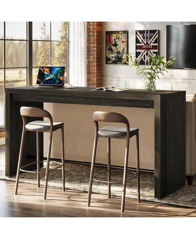 Tribesigns Bar Table, 63-Inch Modern Counter Height Pub Table with Metal Footrest, Rectangular High Bar Dining Table