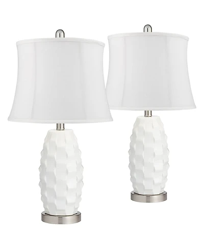 360 Lighting Modern Coastal Table Lamps 24 1/2" High Set of 2 Ceramic Led White Softback Drum Shade for Bedroom Living Room House Nightstand