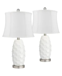 360 Lighting Modern Coastal Table Lamps 24 1/2" High Set of 2 Ceramic Led White Softback Drum Shade for Bedroom Living Room House Nightstand