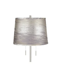 360 Lighting Abba Modern Tall Standing Floor Lamp Pole Twin Pull Chain Metal Brushed Steel Finish Drum