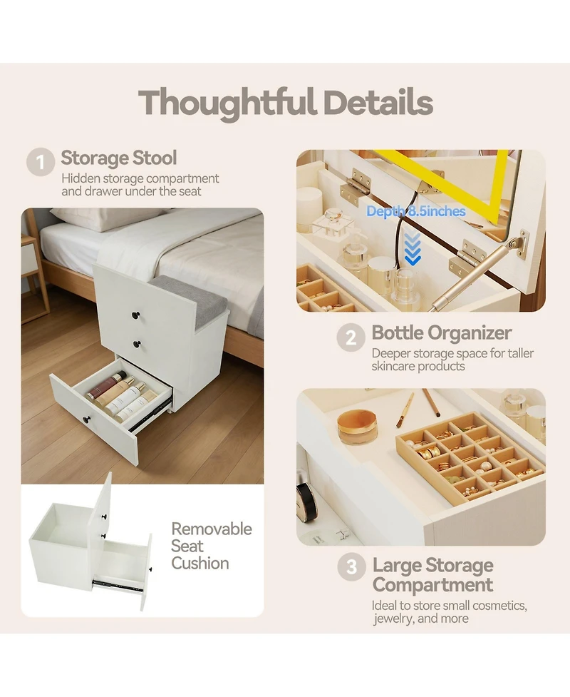 Sugift Small Vanity Desk Set with Flip Top Mirror and Lights