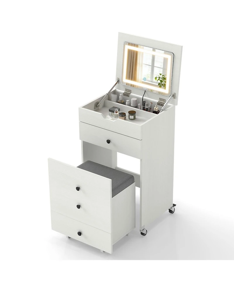 Sugift Small Vanity Desk Set with Flip Top Mirror and Lights