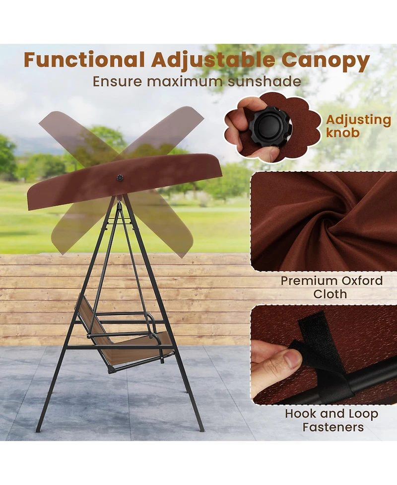 Sugift Two Person Outdoor Porch Swing with Metal Stand and Canopy