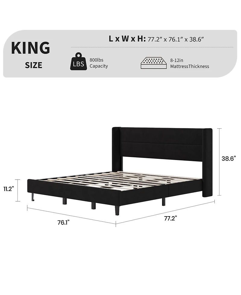 Homfan Upholstered Platform Bed Frame with Soft Headboard - Reinforced Wooden Slats