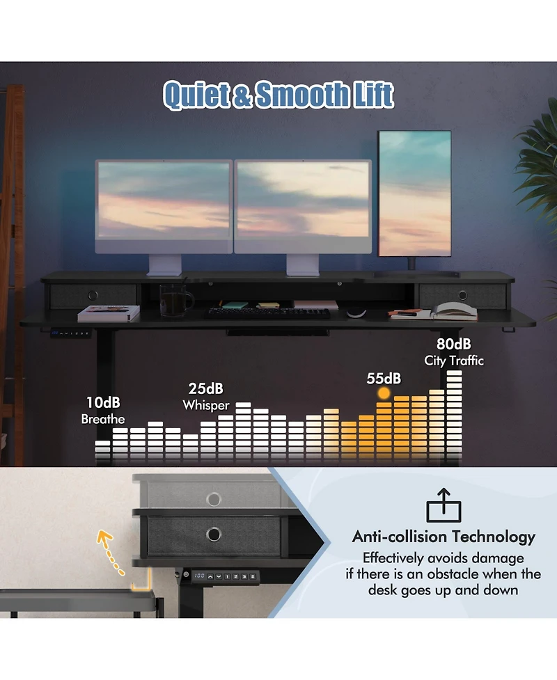 Slickblue Height Adjustable Electric Standing Desk with 2 Drawers