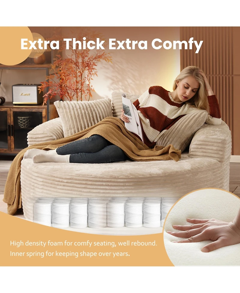 Xizzi 58" Oversized Round Lounge Chaise, No Assembly Required, Cloud Large Indoor Circle Chair, Fluffy Modern Sleeper Sofa Bed for Living Room