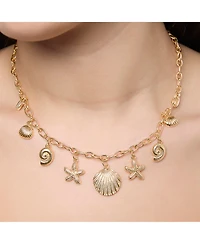 Jessica Simpson Ocean Charms Necklace for Women, Gold-Tone Chunky Necklace with Charms
