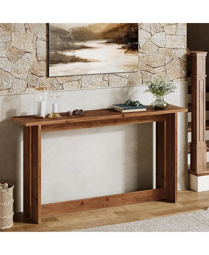 Tribesigns Solid Wood Media Console, 63" Rustic Distressed Walnut Entryway Table, Farmhouse Sofa Table for Living Room, Hallway, Foyer