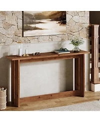 Tribesigns Solid Wood Media Console, 63" Rustic Distressed Walnut Entryway Table, Farmhouse Sofa Table for Living Room, Hallway, Foyer