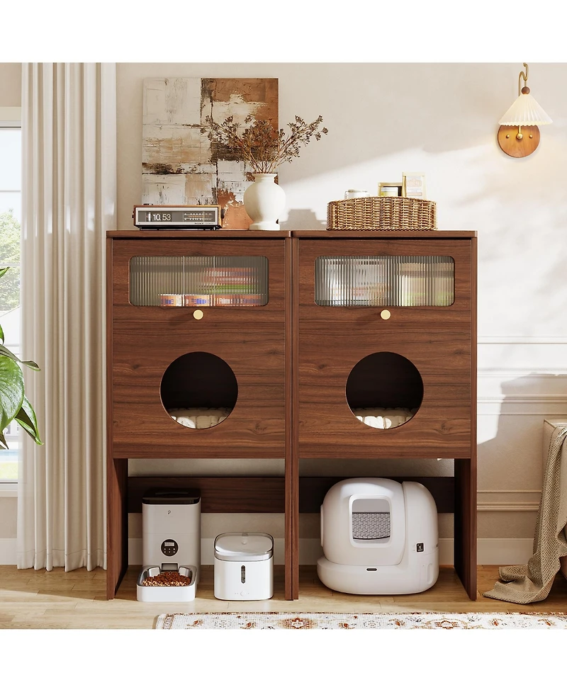 Tribesigns Hidden Cat Litter Box Enclosure with Storage, Frosted Door Cat House Furniture Cabinet