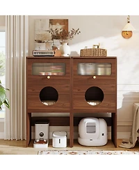 Tribesigns Hidden Cat Litter Box Enclosure with Storage, Frosted Door Cat House Furniture Cabinet