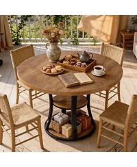 Tribesigns 3 Tier Round Dining Table for 24 39 Farmhouse Kitchen Table with Storage Space Saving Dinner Table