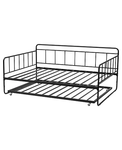 Sugift Full Size Daybed Frame with Trundle, Heavy Duty Metal, Easy Assembly