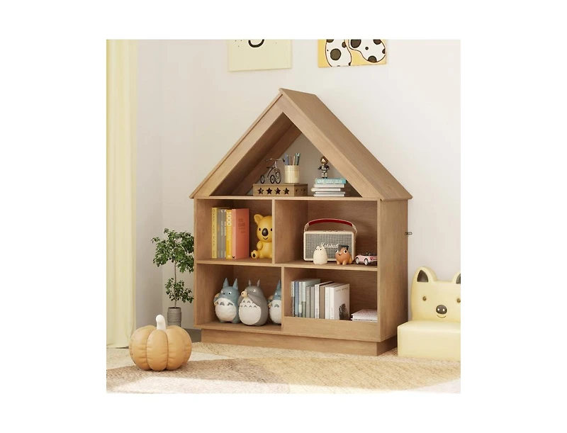 Slickblue House-Shaped 3-Tier Toy Organizer with Open Storage Shelves