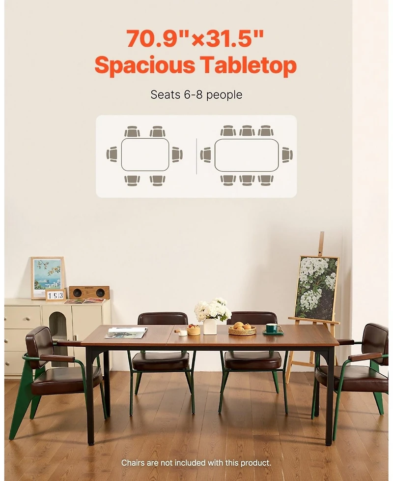 Sugift 71in Rectangle Wood Farmhouse Dining Table for 6-8 People